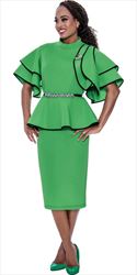 Stellar Looks 600371 - Emerald - Layered Scuba Dress with Piping